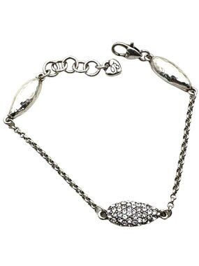 Brighton Womens Bracelet Silver Crystal Hammered Bead 8 Inch